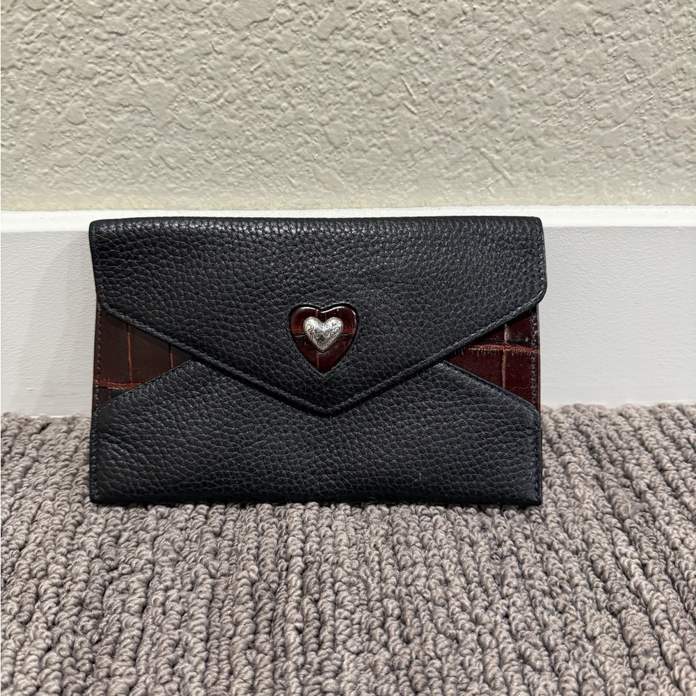 Brighton Black and Brown Leather Envelope Clutch / Wallet